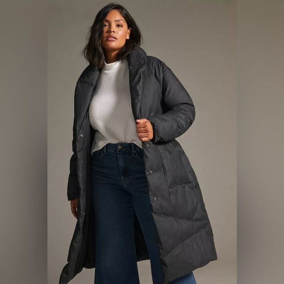 NWT Anthropologie‎ Bernardo Wrap Puffer Jacket Plus Size 1X Black Belted Coat - Picture 1 of 13